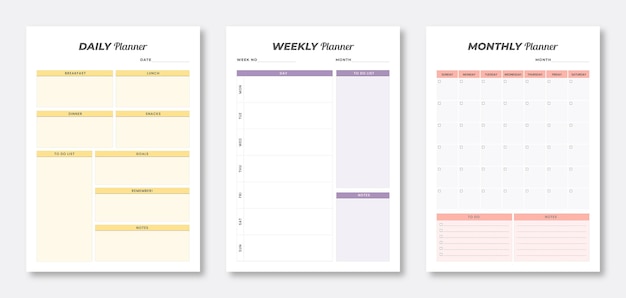 Set of planner templates Daily weekly monthly planner template Minimalist modern planner template