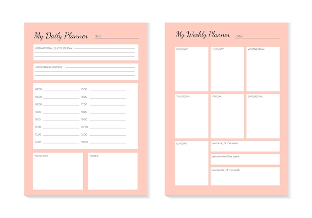 SET Planners Template of personal daily and weekly planner, weekly plan and Trendy pastel colors.