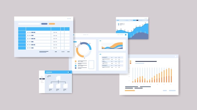 Impostare i programmi di pianificazione modelli di dashboard infografici pianificatore online organizzazione concetto di gestione del tempo illustrazione vettoriale orizzontale