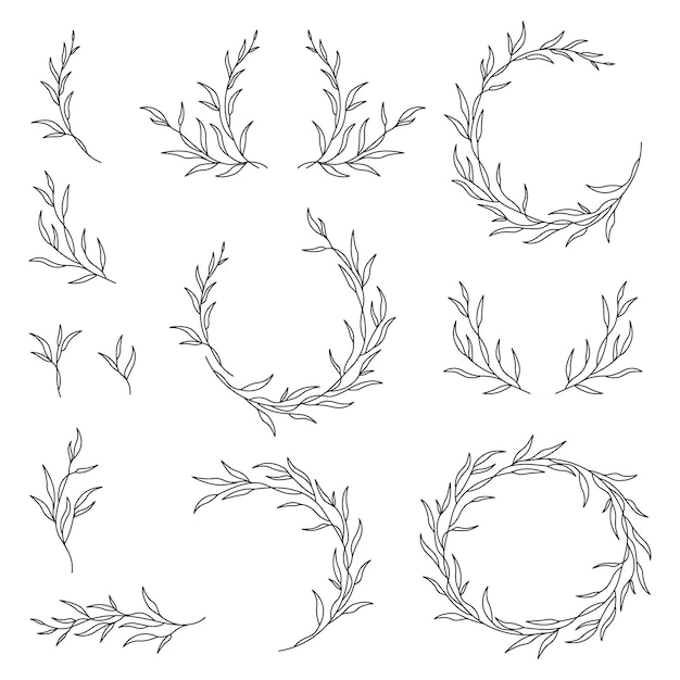 Vector set of plant elements leaves and branches for logos, wedding invitations, greeting cards, frames