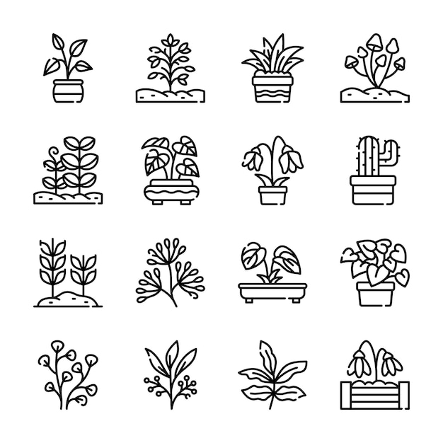 Set of plant line art vector