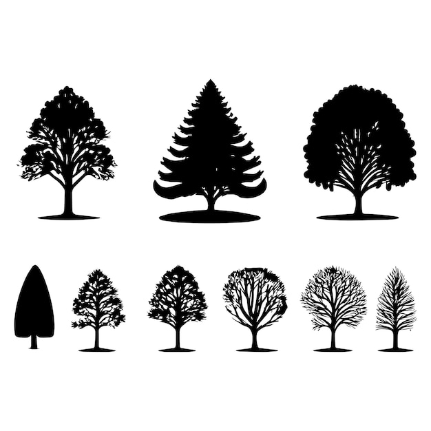 Set of plant and tree silhouette illustration