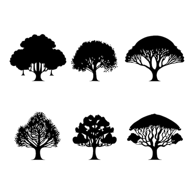 Set of plant and tree silhouette illustration