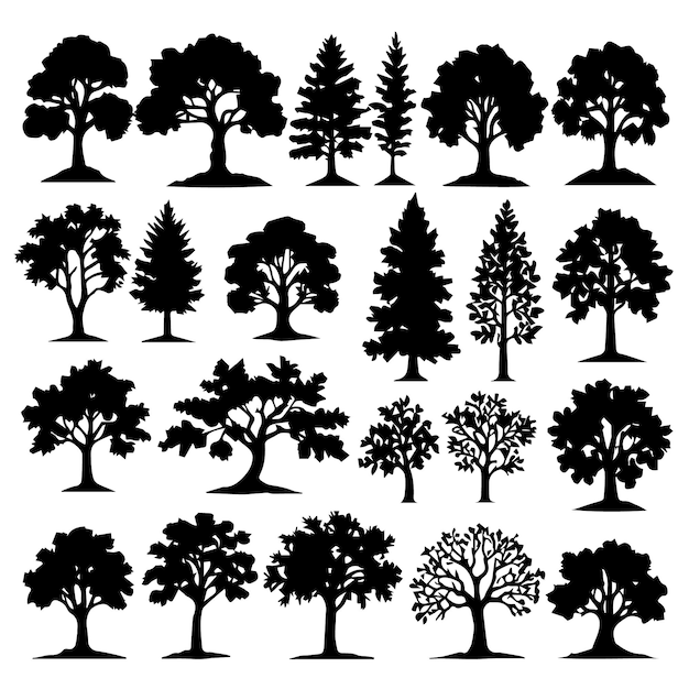 Set of plant and tree silhouette