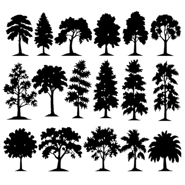 Set of plant and tree silhouette