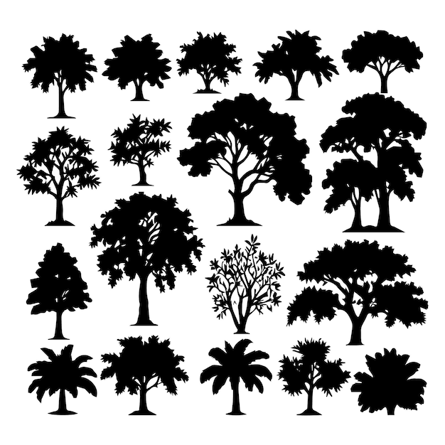 Set of plant and tree silhouette