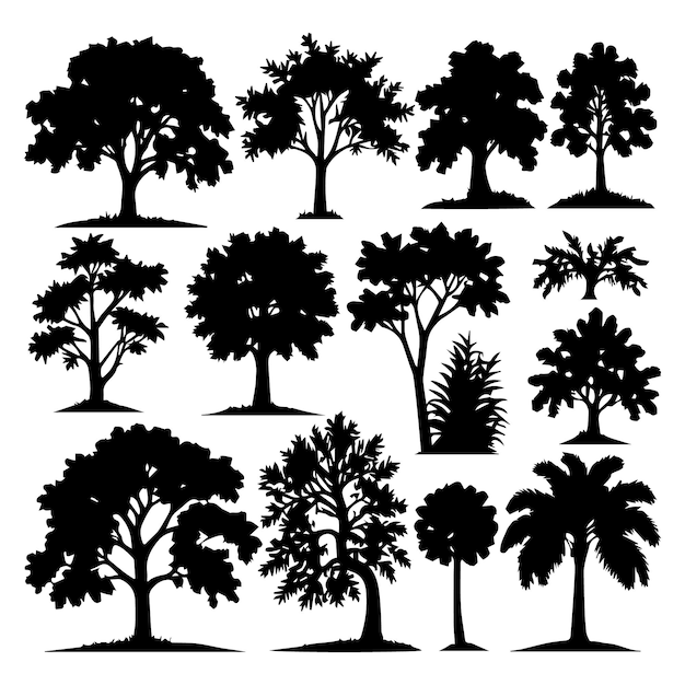 Vector set of plant and tree silhouette