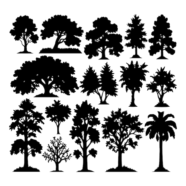 Set of plant and tree silhouette