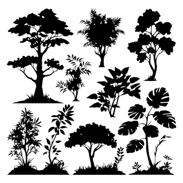 Vector set of plant and tree silhouette