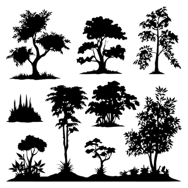 Set of plant and tree silhouette