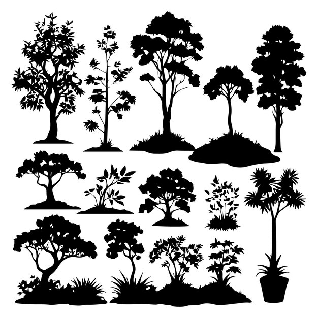 Vector set of plant and tree silhouette