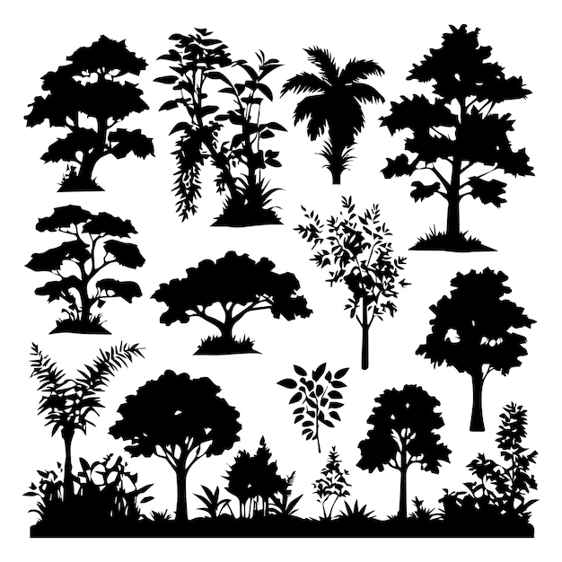 Vector set of plant and tree silhouette