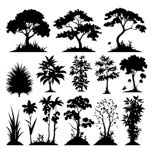 Set of plant and tree silhouette