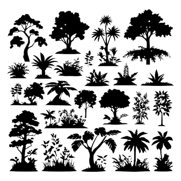 Set of plant and tree silhouette