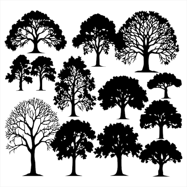 Vector set of plant and tree silhouette