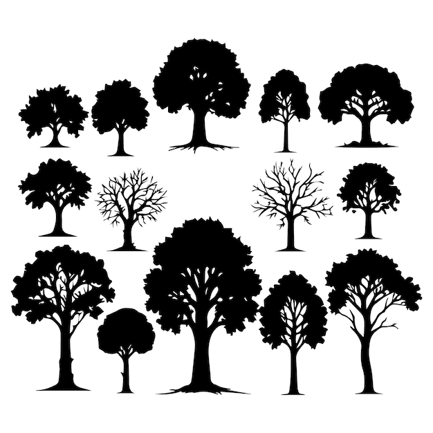 Vector set of plant and tree silhouette