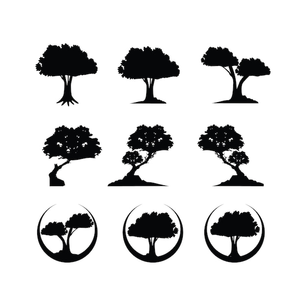 Set di silhouette di piante e alberi