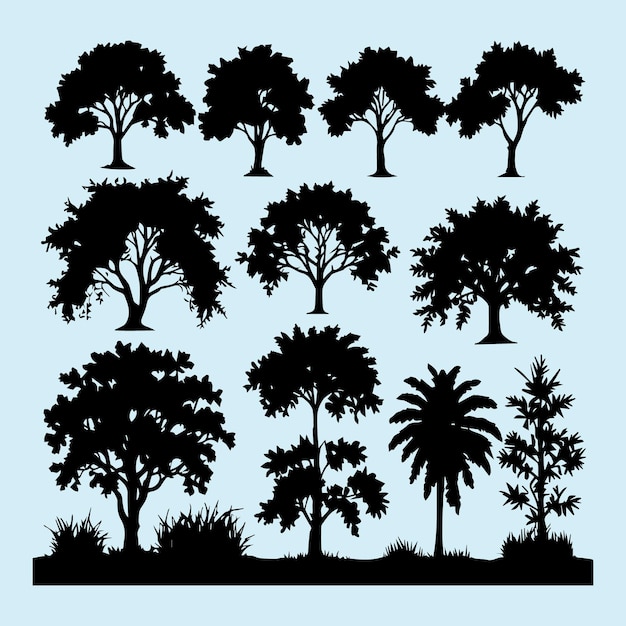 Vector set of plant and tree with its silhouette