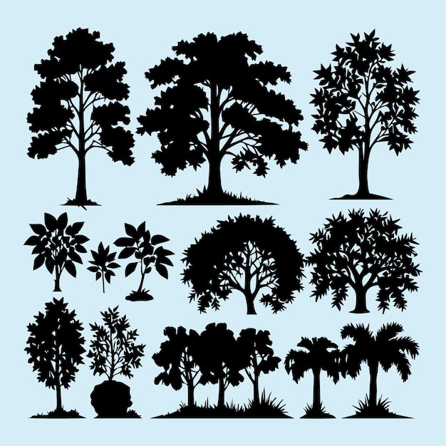 Vector set of plant and tree with its silhouette