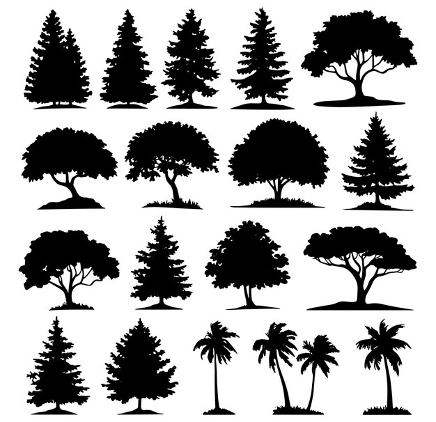 Vector set of plant and tree with its silhouette