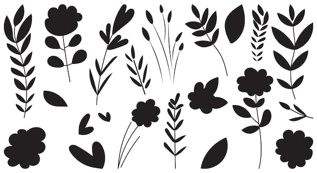Set di piante fiori silhouette vettore isolato