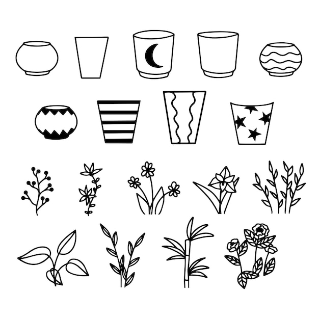 Set plants growing in pots Flowerpot isolated objects houseplant flower pot collection