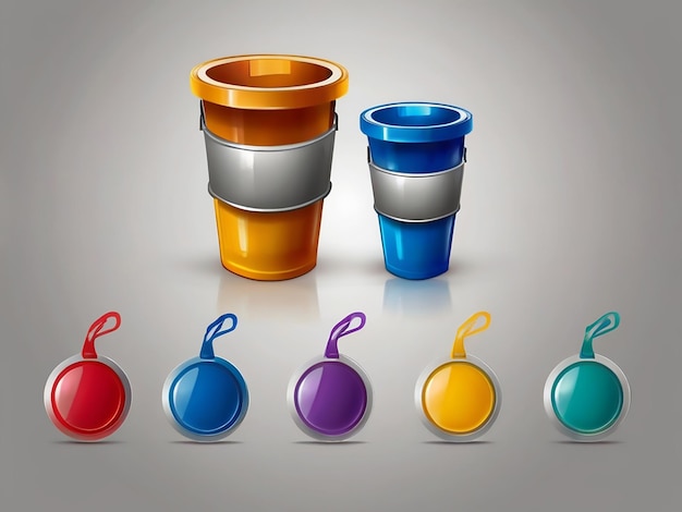 Set of plastic buckets of different colors For domestic work for children s games in the sandbox