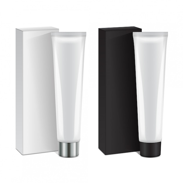 Set of  plastic tube with cap and box for medicine or cosmetics - cream, gel, skin care, toothpaste. Packaging  template