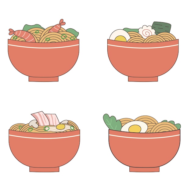 Set of plates with ramen Bowl with Asian noodles Traditional Japanese noodle Asian food