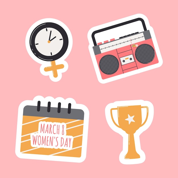 Set platte stickers voor Wereldvrouwendag Vectorillustratie