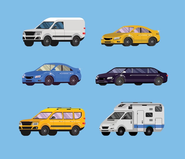 Vector set platte wagen. transport collectie