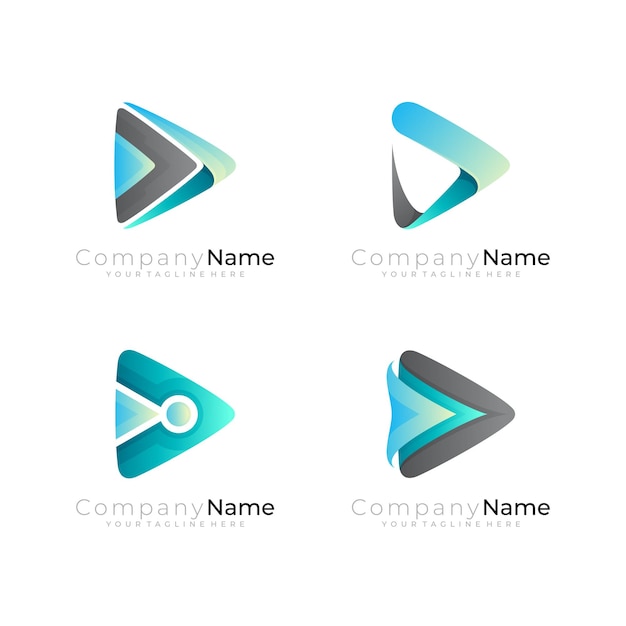 Set play logo met blauwe kleur driehoek logo's audio ontwerp