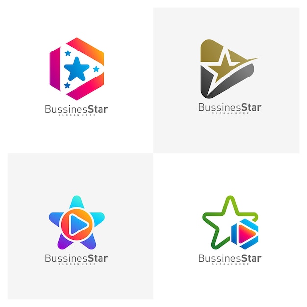Set di play star logo template design vector concept icona simbolo creativo
