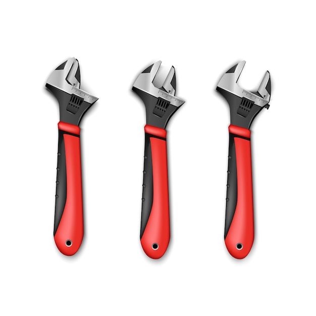 set of plumber master instrument adjustable wrench with red handles. Isolated on white background.