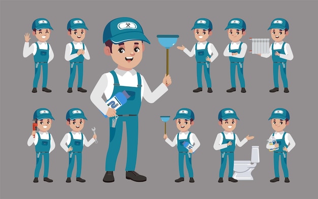 Set of plumber with different poses