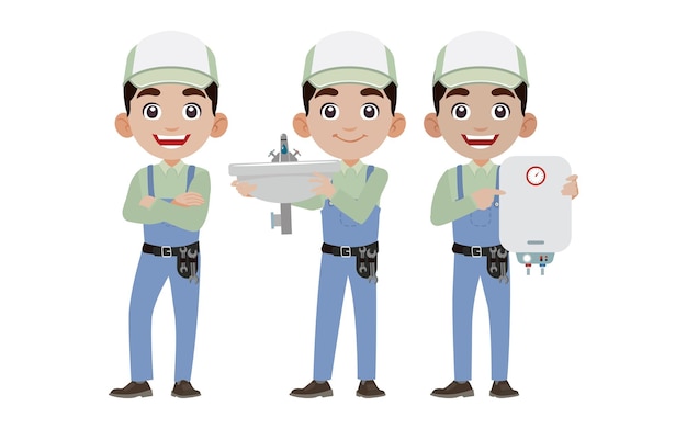 Set of plumber with different poses