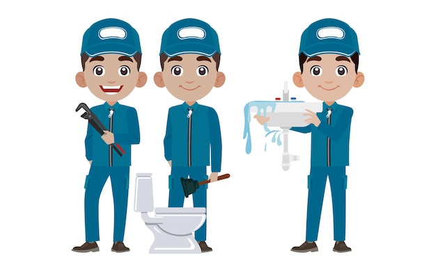Vector set of plumber with different poses
