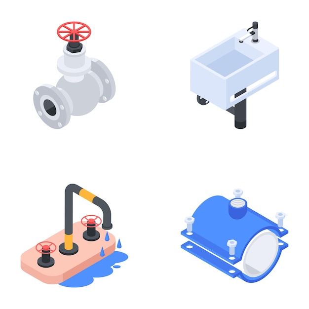 Vector set of plumbing supplies isometric icons