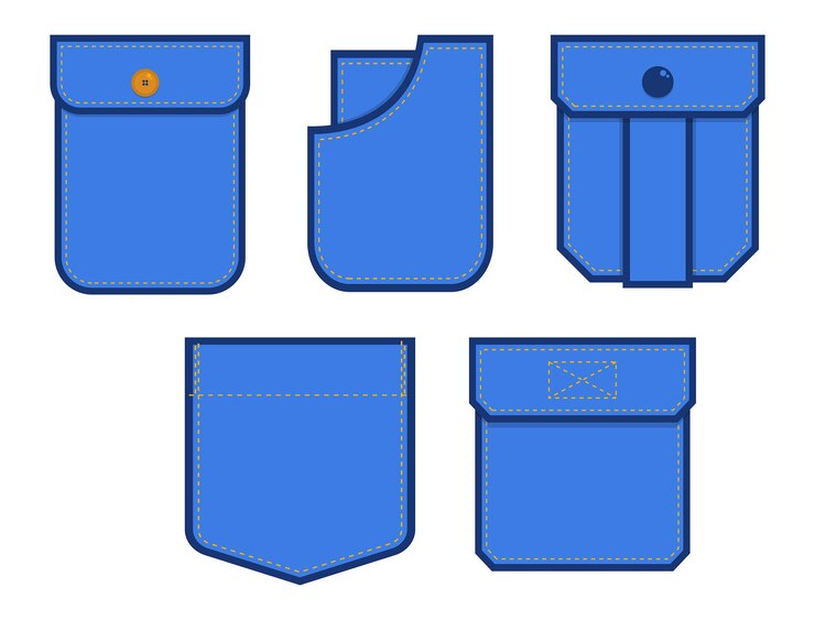 Vector set pocket patch for cloth, fashion pocket icon set editable stroke, patch pocket set fabric