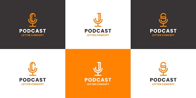 Set of podcast combine with letter c j s logo design collection