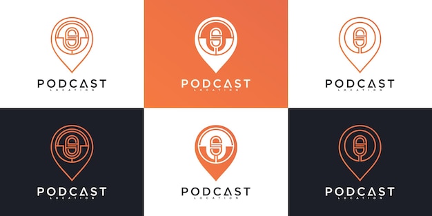 Set of podcast logo design collection with creative line art shape Premium vektor