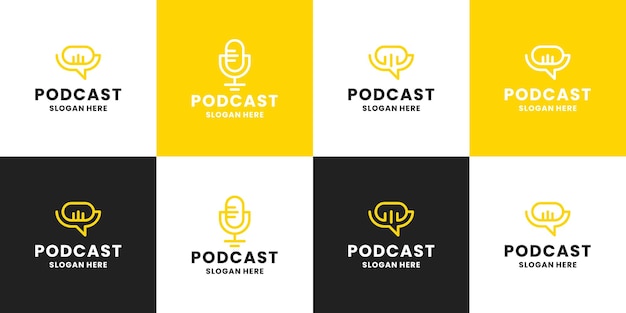 Set podcasts gecombineerd met bubble chat-logo-ontwerp