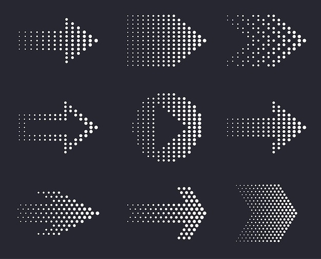 Set of pointer arrows with halftone effect Collection of different arrows for web design mobile applications Vector illustration