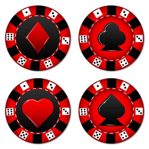 Set di fiches da poker su sfondo bianco