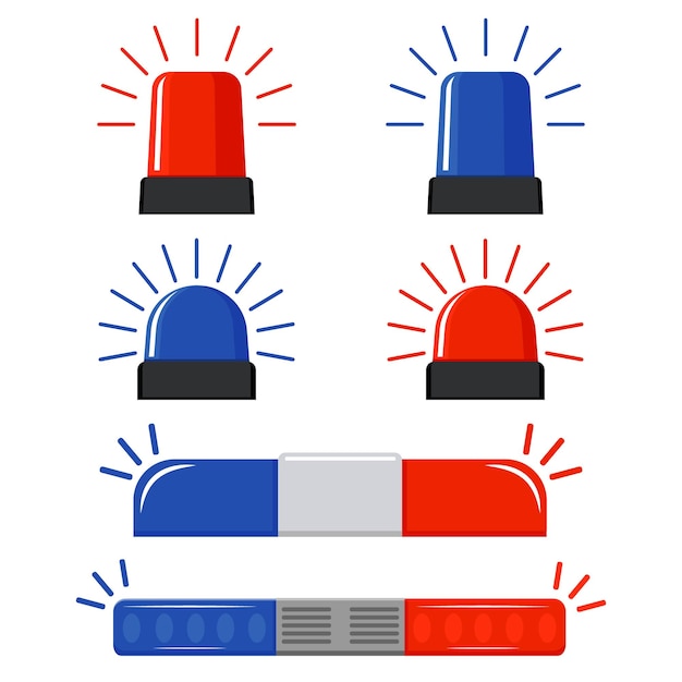 A set of police flashing lights vector Red and blue ambulance sirens Emergency Badges