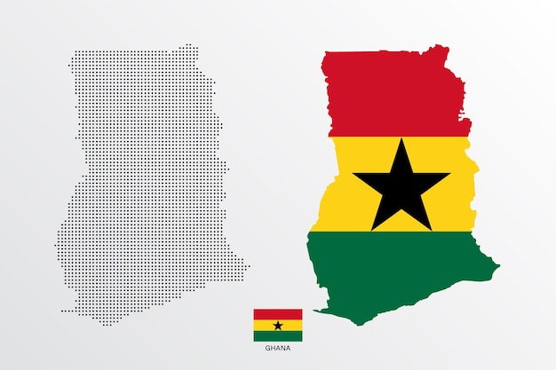 Vector set of political maps of ghana with regions isolated and flag on white background