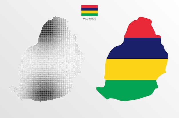 Set of political maps of Mauritius with regions isolated and flag on white background