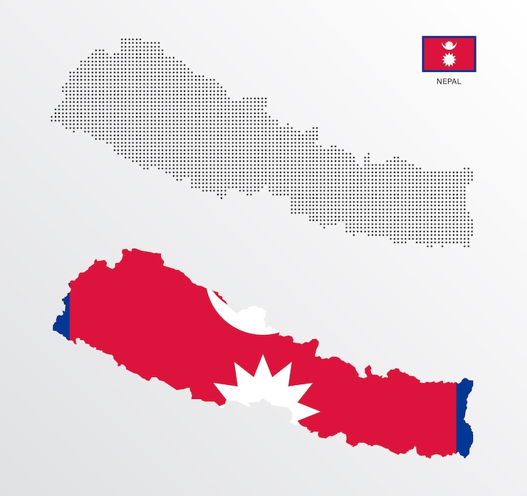 Vector set of political maps of nepal with regions isolated and flag on white background
