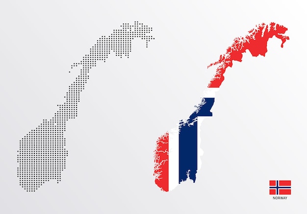 Set politieke kaarten van noorwegen met geïsoleerde regio's en vlag op witte achtergrond