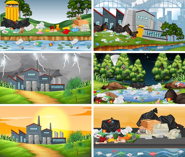 Vector set of polluted scenes